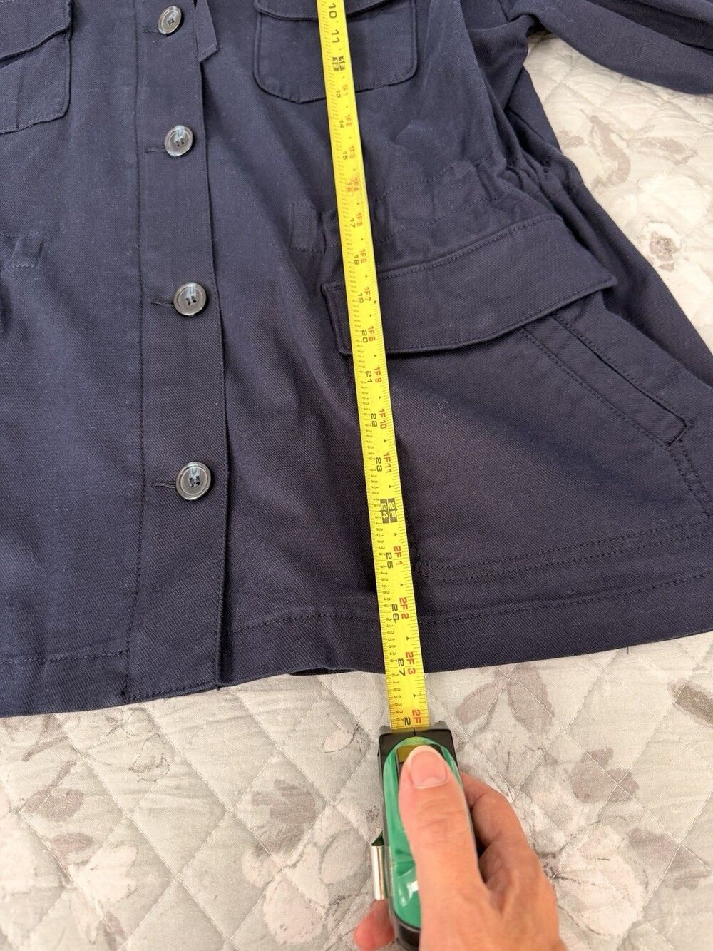 Talbots Plus Petite 1XP Navy Utility Field Jacket Ruffle Collar Drawstring - Picture 5 of 10